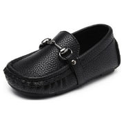 Odema Toddler Boys Soft Split Leather Slip-On Loafer Boat Dress Shoes