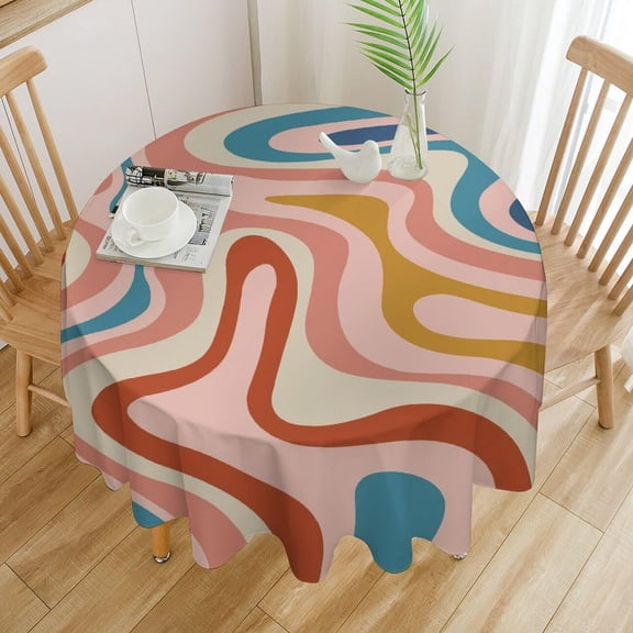 Odenmar 60 Inch Round Geometric Tablecloth, Waterproof Washable Table Cover, Mid Century Modern Abstract Table Cloth for Dining Table, Kitchen Indoor Outdoor Home Decor