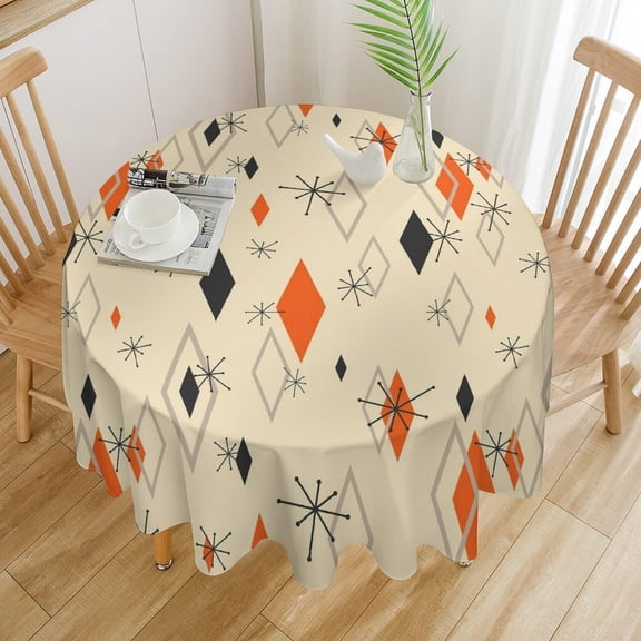 Odenmar 60 Inch Round Geometric Tablecloth, Waterproof Washable Table Cover, Mid Century Modern Abstract Table Cloth for Dining Table, Kitchen Indoor Outdoor Home Decor