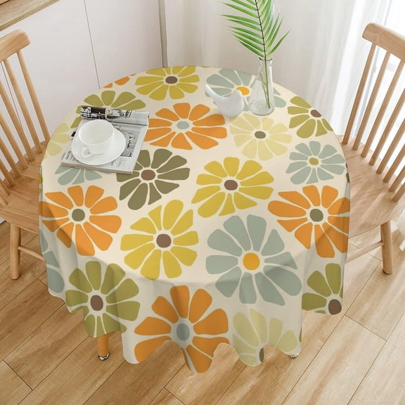 Odenmar 60 Inch Round Geometric Tablecloth, Waterproof Washable Table Cover, Mid Century Modern Abstract Table Cloth for Dining Table, Kitchen Indoor Outdoor Home Decor