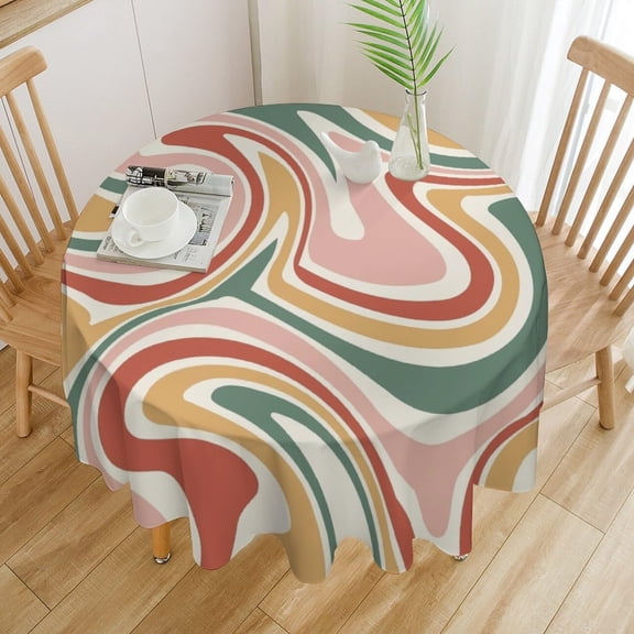 Odenmar 60 Inch Round Geometric Tablecloth, Waterproof Washable Table Cover, Mid Century Modern Abstract Table Cloth for Dining Table, Kitchen Indoor Outdoor Home Decor