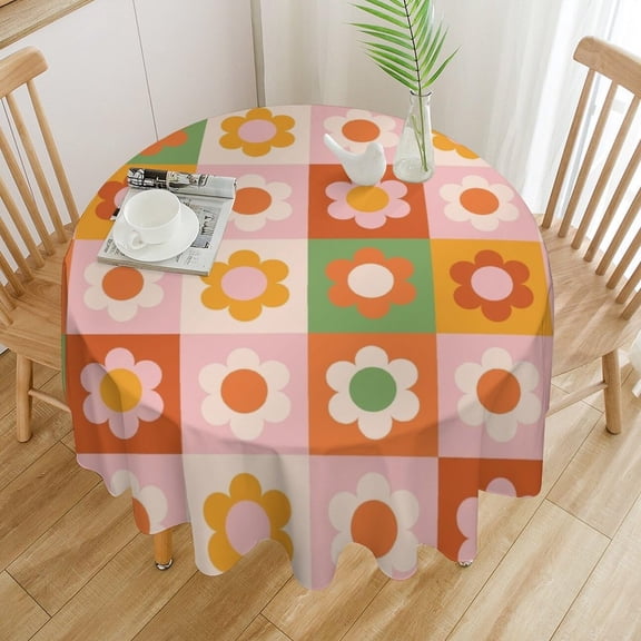 Odenmar 60 Inch Round Geometric Tablecloth, Waterproof Washable Table Cover, Mid Century Modern Abstract Table Cloth for Dining Table, Kitchen Indoor Outdoor Home Decor
