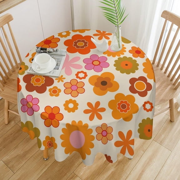 Odenmar 60 Inch Round Geometric Tablecloth, Waterproof Washable Table Cover, Mid Century Modern Abstract Table Cloth for Dining Table, Kitchen Indoor Outdoor Home Decor