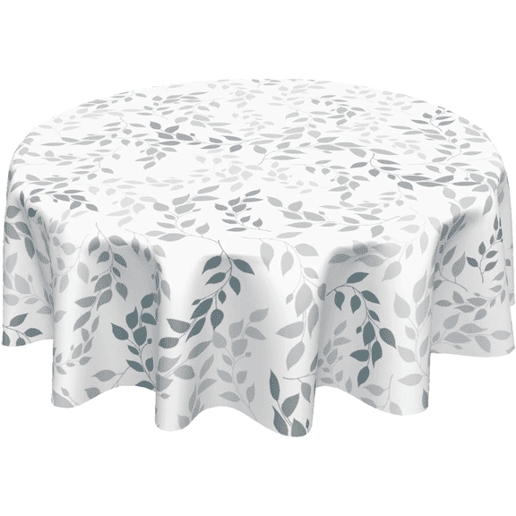 Odenmar 60 inch Round Tablecloth, Grey Teal Botanical Leaf Print, Washable Reusable Cover for Dining Kitchen Indoor Outdoor