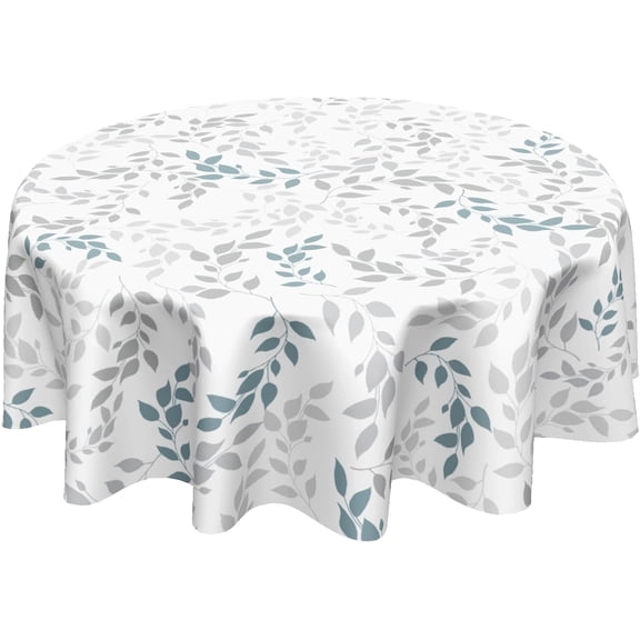 Odenmar 60 Inch Round Leaf Tablecloth, Waterproof Washable Table Cover, Grey Teal Botanical Pattern Table Cloth for Dining Table, Kitchen Indoor Outdoor Home Decor