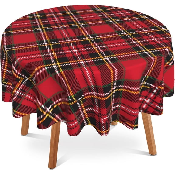 Odenmar 60 Inch Round Plaid Tablecloth, Waterproof Washable Table Cover, Red Black Christmas Checkered Table Cloth for Dining Table, Holiday Party Indoor Outdoor Decor