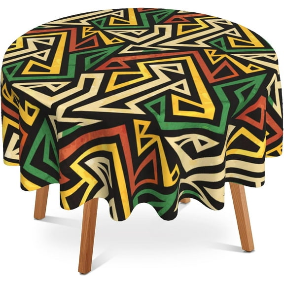 Odenmar 60 Inch Round Tablecloth, African Tribal Geometric Table Cover, Ethnic Abstract Pattern Waterproof Washable Polyester Tablecloth for Dining Kitchen Party Decor