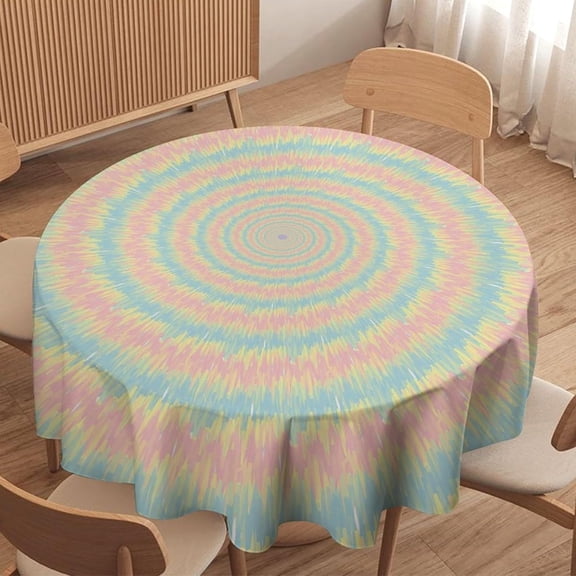 Odenmar 60 Inch Round Tie Dye Tablecloth, Waterproof Washable Table Cover, Soft Pastel Spiral Pattern Table Cloth for Dining Table, Indoor Outdoor Home Decor