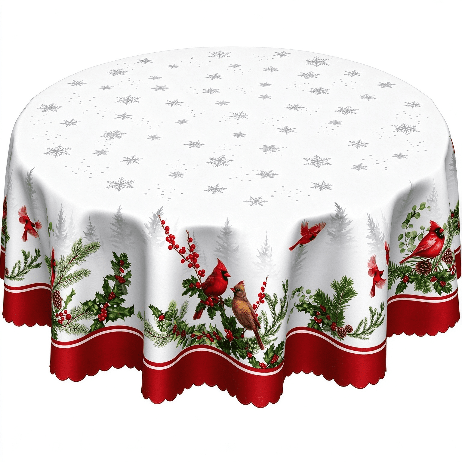 Round Rusty Table Odenmar 60 inch Round Christmas Tablecloth Cardinal Bird Holly Berry ...