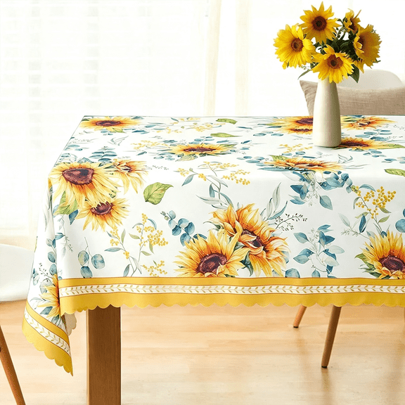 Odenmar 60 x 60 inch Sunflower Square Tablecloth, Yellow Floral Polyester Table Cover for Kitchen, Dining, Indoor and Outdoor Decor