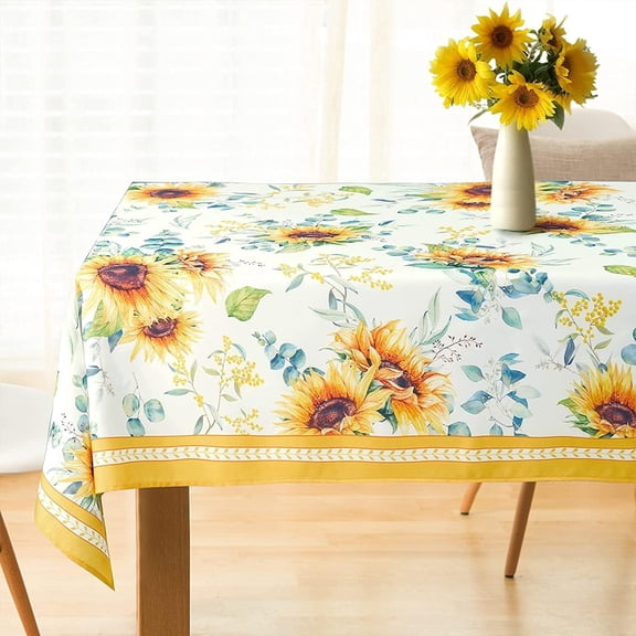 Odenmar 60 x 60 Inch Square Sunflower Tablecloth, Yellow Floral Polyester Table Cover, Washable Reusable Tablecloth for Kitchen Dining Indoor Outdoor Table Decor