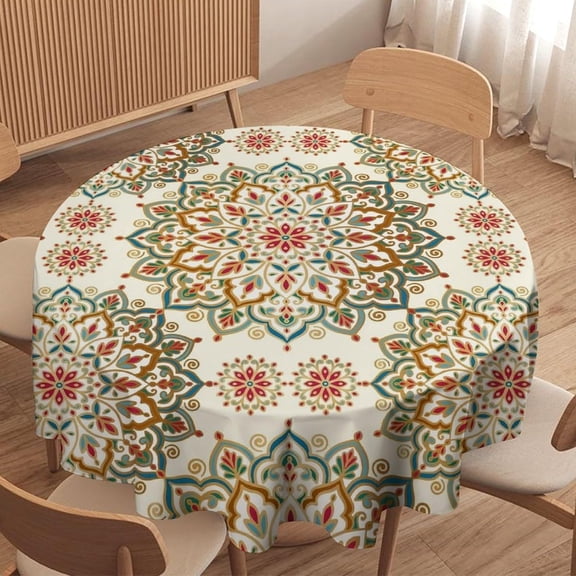 Odenmar 70 Inch Round Mandala Tablecloth, Waterproof Washable Large Table Cover, Boho Floral Pattern Table Cloth for Dining Table, Indoor Outdoor Picnic Party Decor