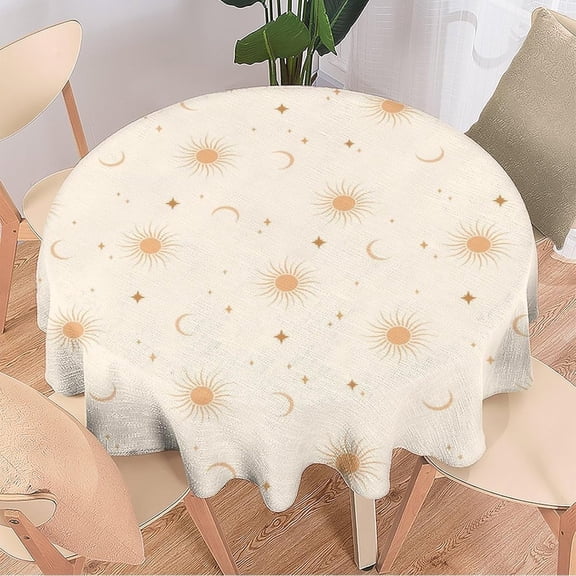 Odenmar 70 Inch Round Tablecloth, Boho Sun Moon Star Table Cover, Large Celestial Minimalist Tablecloth Waterproof Washable Polyester for Dining Kitchen Party Outdoor Decor