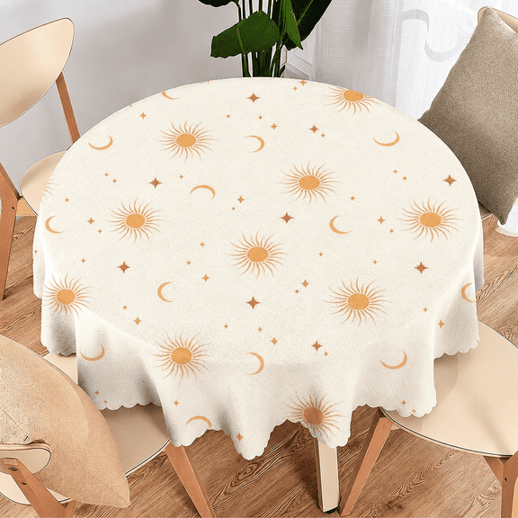 Odenmar 70 inch Round Tablecloth, Featuring Sun Moon Star Pattern, Made from Polyester Fabric for Dining Kitchen Party Home Decor