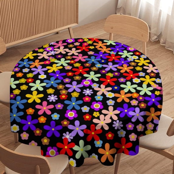 Odenmar 70 Inch Round Tablecloth, Colorful Boho Floral Table Cover, Retro Flower Print Waterproof Washable Polyester Tablecloth for Dining Kitchen Party Outdoor Decor