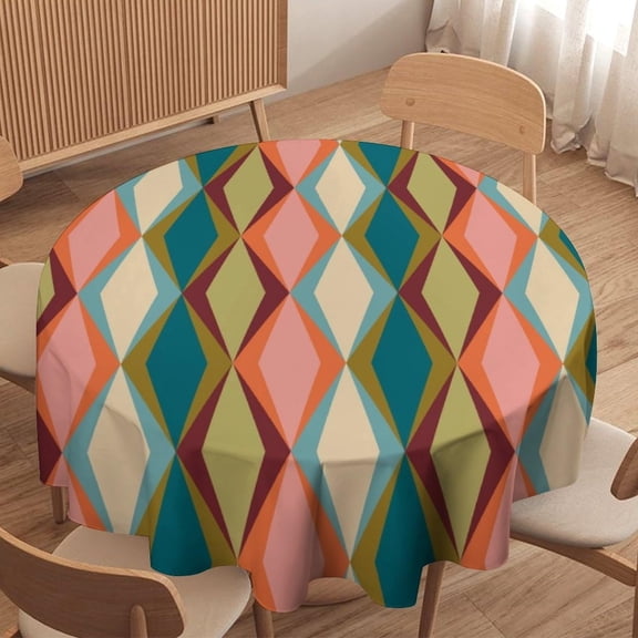 Odenmar 70 Inch Round Tablecloth, Colorful Boho Floral Table Cover, Retro Flower Print Waterproof Washable Polyester Tablecloth for Dining Kitchen Party Outdoor Decor