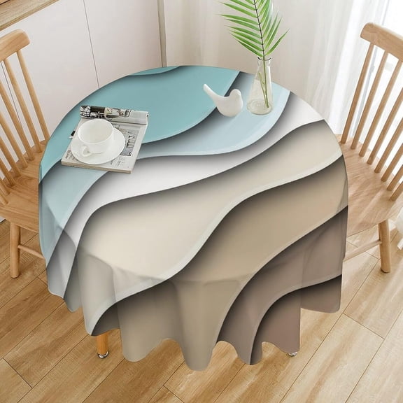 Odenmar 70 Inch Round Tablecloth, Modern Geometric Ombre Table Cover, Washable Spill Resistant Polyester Tablecloth for Dining Table, Kitchen, Party, Holiday Decor