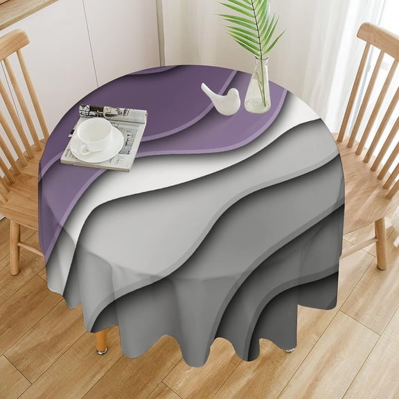 Odenmar 70 Inch Round Tablecloth, Purple Grey Ombre Table Cover, Modern Wave Design Tablecloth, Washable Spill Resistant Polyester Tablecloth for Dining Table, Home Decor