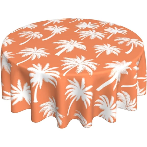 Odenmar 70 Inch Round Tablecloth, Tropical Palm Tree Table Cover, Summer Orange Waterproof Washable Polyester Tablecloth for Dining Kitchen Party Outdoor Decor
