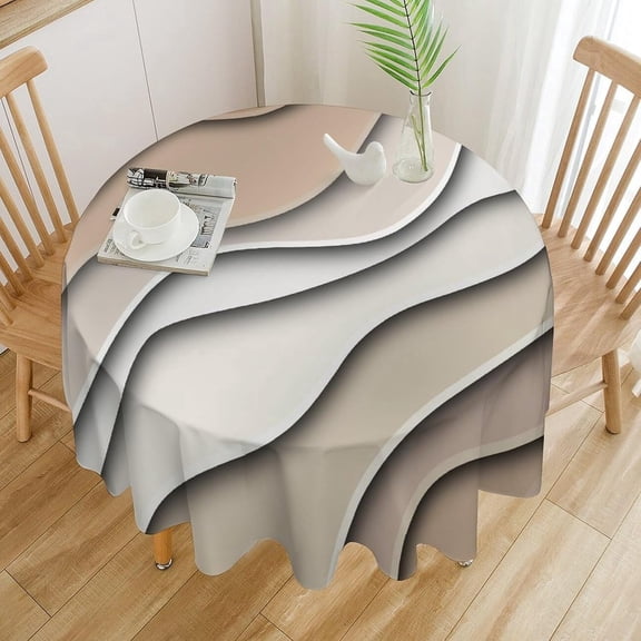 Odenmar 70 Inch Round Tablecloth, Warm Ombre Wave Design Table Cover, Washable Spill Resistant Polyester Tablecloth for Dining Table, Kitchen, Party, Holiday Home Decor