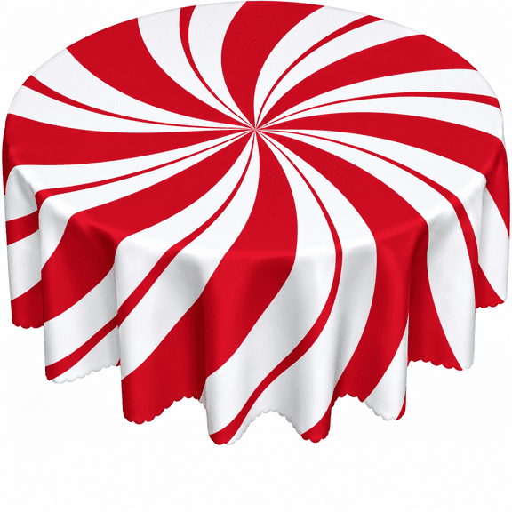 Odenmar 70 inch Round Christmas Tablecloth Red White Peppermint Swirl Polyester Fabric Cover for Dining Kitchen Holiday Party Everyday Use