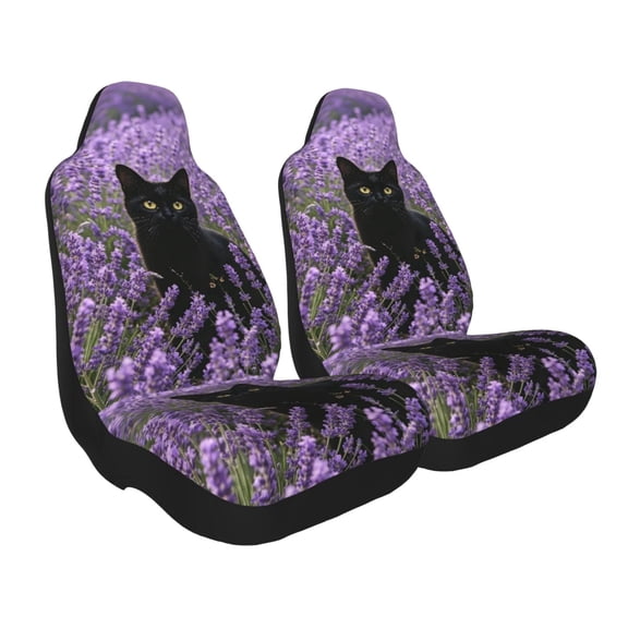 Odenmar Black Cat Lavender Car Seat Covers Front Seats Only Set of 2 Universal High Back Mesh Fabric Seat Covers for Cars SUVs Trucks Vans – Breathable, Easy Install