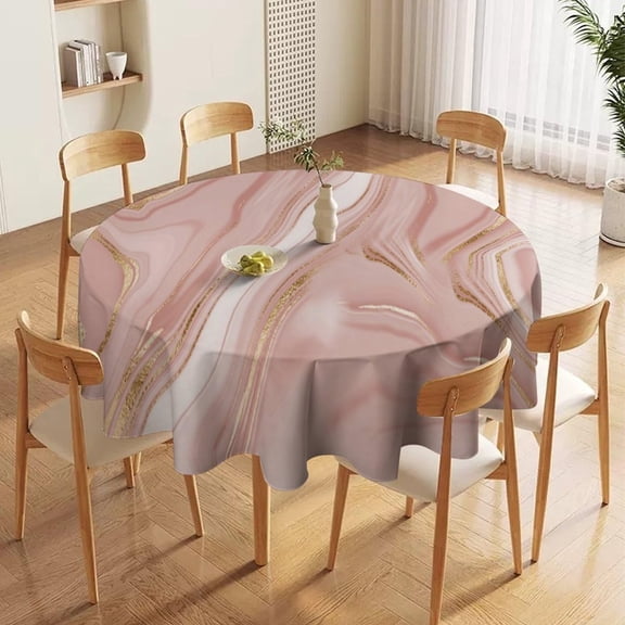 Odenmar Black Gold Marble Round Tablecloth 60 Inch, Luxury Modern Table Cover, Waterproof Washable Polyester Tablecloth for Dining Kitchen Party Decor
