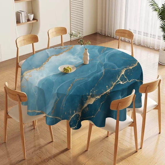 Odenmar Black Gold Marble Round Tablecloth 60 Inch, Luxury Modern Table Cover, Waterproof Washable Polyester Tablecloth for Dining Kitchen Party Decor