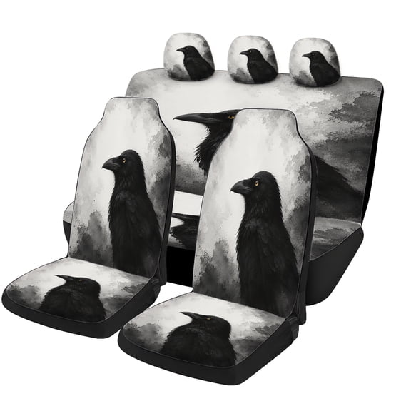 Odenmar Black Raven Ink Wash Car Seat Covers Full Set, Mesh Fabric Universal Seat Protectors for Front Rear Seats Cars Suvs Trucks Vans