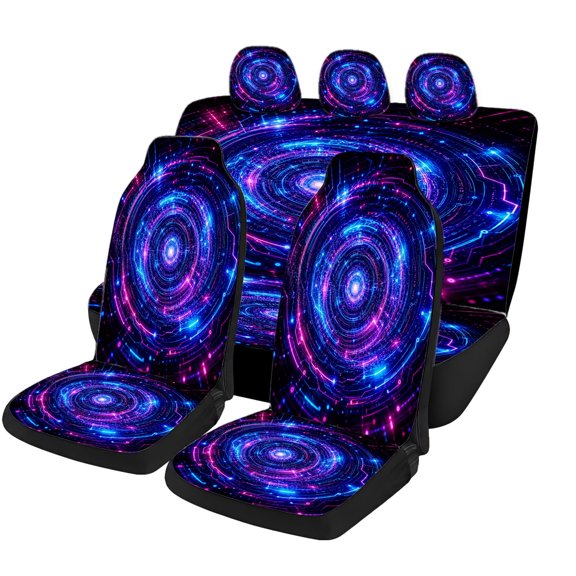 Odenmar Neon Galaxy Vortex Car Seat Covers Full Set Made with Mesh Fabric Universal Fit Protectors for Sedans Trucks Vans Suvs
