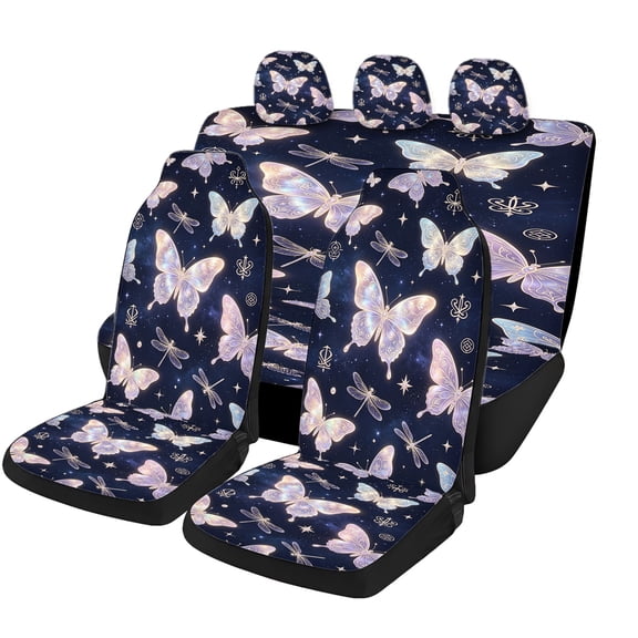 Odenmar Celestial Butterfly Dragonfly Car Seat Covers Full Set, Mesh Fabric Universal Fit Automotive Interior Protectors for Cars SUVs Trucks, Front Bucket Seats Rear Bench and Headrest Covers