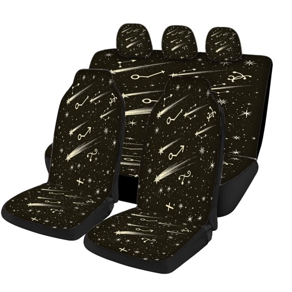 Odenmar Celestial Shooting Star Car Seat Covers Full Set, Mesh Fabric Universal Automotive Seat Protector with Front Seat Covers, Rear Bench Cover and Headrest Covers for Cars SUVs Trucks Vans