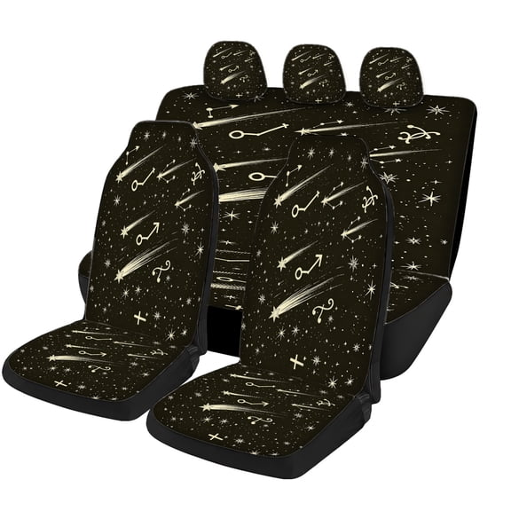 Odenmar Celestial Shooting Star Car Seat Covers Full Set, Mesh Fabric Universal Automotive Seat Protector with Front Seat Covers, Rear Bench Cover and Headrest Covers for Cars SUVs Trucks Vans