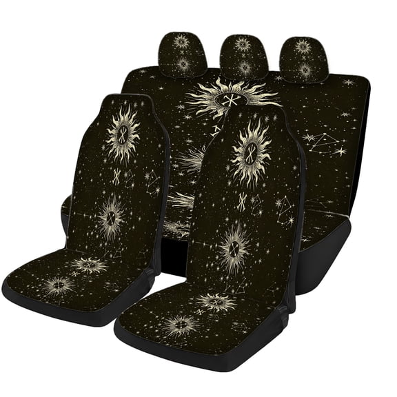 Odenmar Celestial Sun Star Car Seat Covers Full Set, Mesh Fabric Universal Automotive Seat Protector with Front Seat Covers, Rear Bench Cover and Headrest Covers for Cars SUVs Trucks Vans