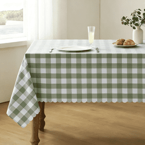 Odenmar 60 inch Square Tablecloth, Featuring Sage Green Gingham Check Pattern, Made from Polyester Fabric for Dining Kitchen Home Decor