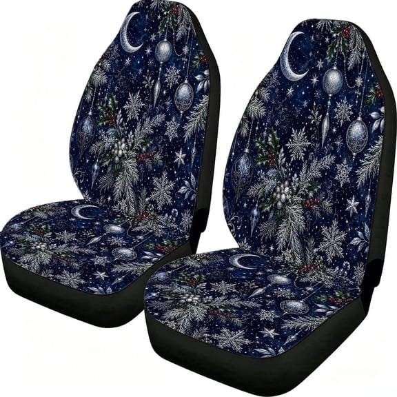 Odenmar Christmas Moon Ornament Car Seat Covers 2 Piece, Mesh Fabric Front Seat Protectors Universal Fit for Cars Suvs Trucks Vans