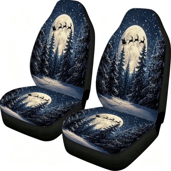 Odenmar Christmas Moonlit Forest Car Seat Covers 2 Piece, Mesh Fabric Front Seat Protectors Universal Fit for Cars Suvs Trucks Vans