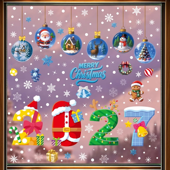 Odenmar Christmas Window Clings for Glass Windows, Christmas Ball Ornament & Snowflake Stickers, Indoor Christmas Decorations, Holiday Decor Decals, Decoracion de Navidad for Home
