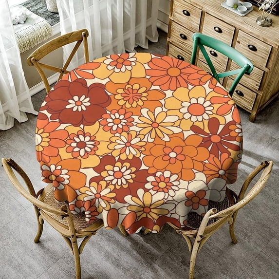 Odenmar Daisy Floral Round Tablecloth 60 Inch, Farmhouse Waterproof Table Cover, Rustic Flower Design for Dining Table, Kitchen, Party Indoor Outdoor
