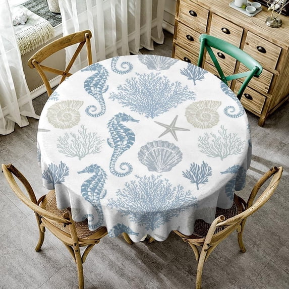 Odenmar Daisy Floral Round Tablecloth 60 Inch, Farmhouse Waterproof Table Cover, Rustic Flower Design for Dining Table, Kitchen, Party Indoor Outdoor