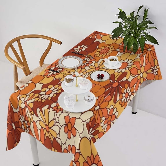 Odenmar Daisy Floral Round Tablecloth 60 Inch, Farmhouse Waterproof Table Cover, Rustic Flower Design for Dining Table, Kitchen, Party Indoor Outdoor