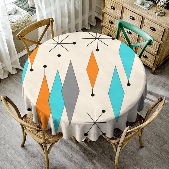 Odenmar Daisy Floral Round Tablecloth 60 Inch, Farmhouse Waterproof Table Cover, Rustic Flower Design for Dining Table, Kitchen, Party Indoor Outdoor