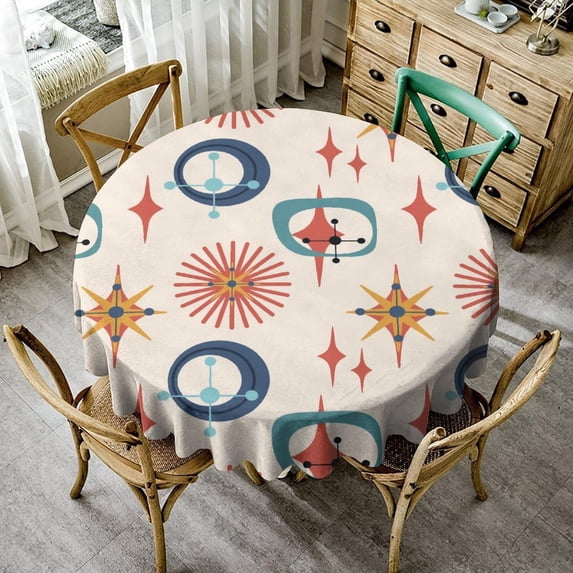 Odenmar Daisy Floral Round Tablecloth 60 Inch, Farmhouse Waterproof Table Cover, Rustic Flower Design for Dining Table, Kitchen, Party Indoor Outdoor