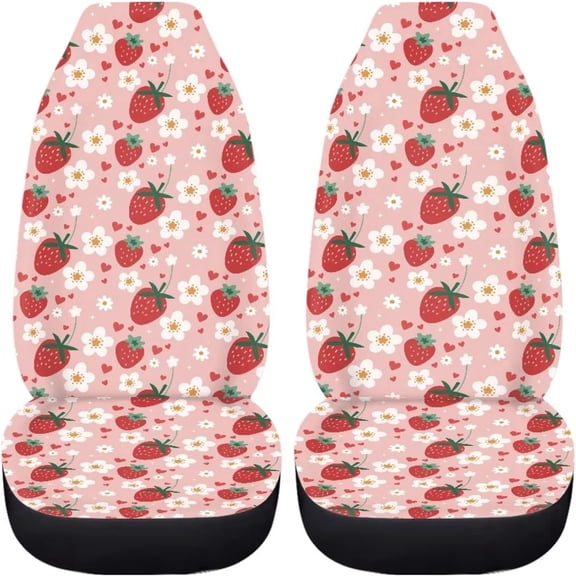 Odenmar Daisy Strawberry Print Car Seat Covers, Front Seats Only Set of 2, Universal High Back Mesh Fabric Seat Covers for Cars, SUVs, Sedans and Vans