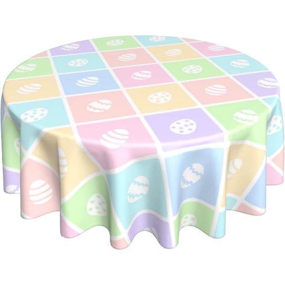 Odenmar Easter Round Tablecloth 60 Inch, Waterproof Washable Table Cover, Colorful Plaid Egg Pattern Table Cloth for Dining Table Kitchen Spring Holiday Party Decor