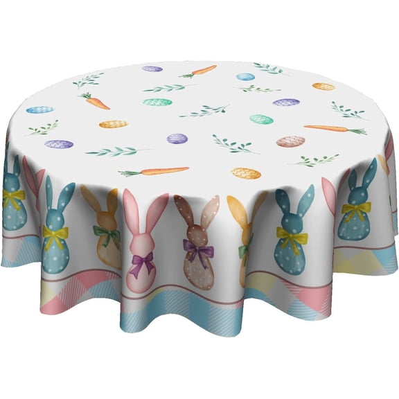 Odenmar Easter Round Tablecloth 70 Inch, Waterproof Washable Large Table Cover, Bunny Egg Pattern Table Cloth for Dining Table Kitchen Spring Holiday Party Decor