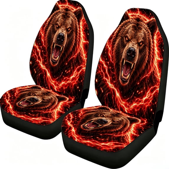 Odenmar Fiery Brown Bear Lightning Car Seat Covers 2-Piece Front Set ...