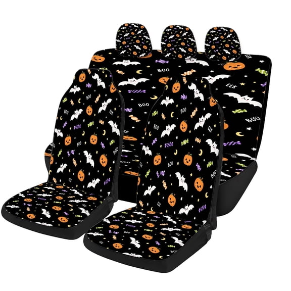 Odenmar Halloween Bat Pumpkin Candy Car Seat Covers, Full Set Protectors, Breathable Mesh Fabric, Universal Fit Trucks Vans Suvs
