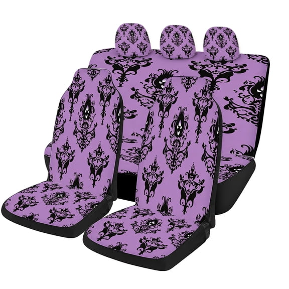 Odenmar Halloween Ghost Pattern Car Seat Covers Full Set, Mesh Fabric Universal Automotive Seat Protector with Front Seat Covers, Rear Bench Cover and Headrest Covers for Cars SUVs Trucks Vans