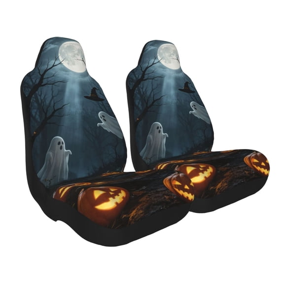 Odenmar Halloween Ghost Pumpkin Car Seat Covers Front Seats Only Set of 2 Universal High Back Mesh Fabric Seat Covers for Cars SUVs Trucks Vans, Easy Install